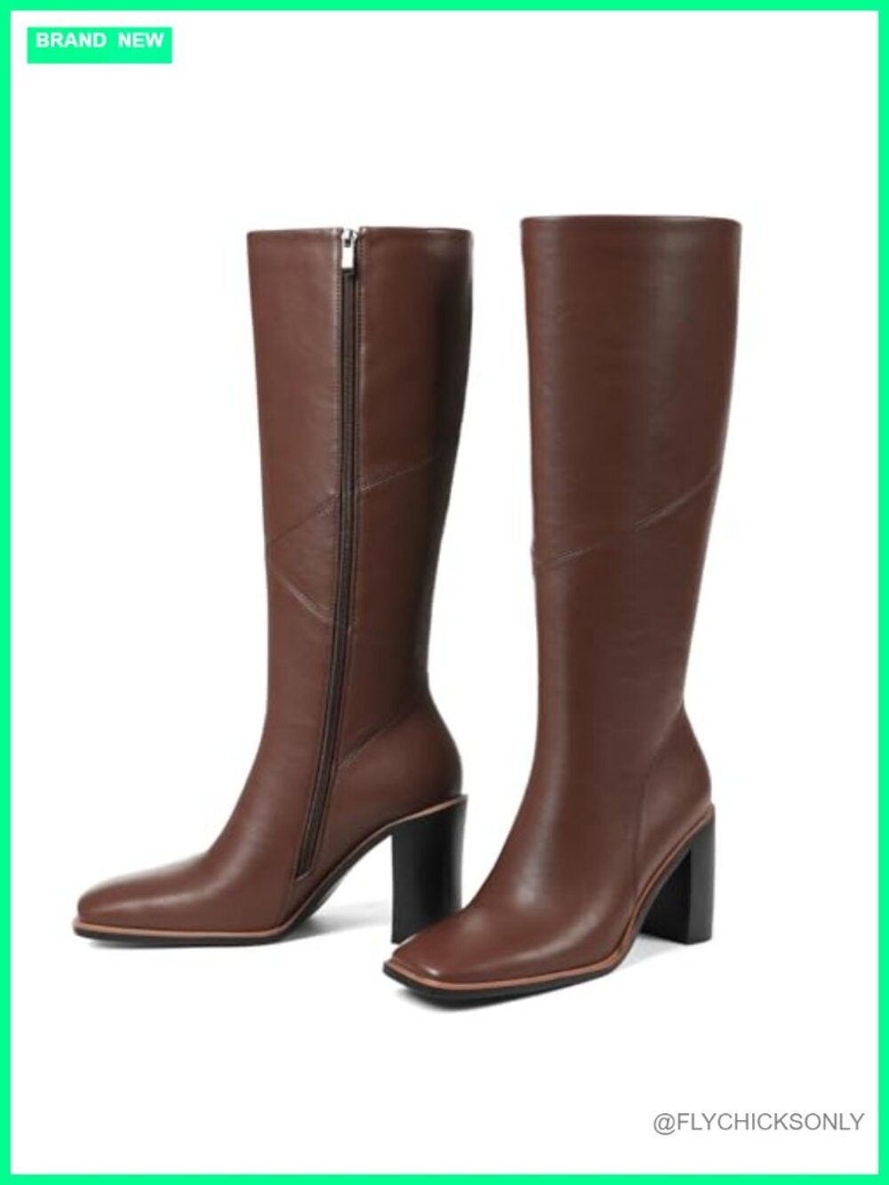 Women's Knee High Boots Chunky Heel Square Toe Waterproof Zip Up Wide Calf
